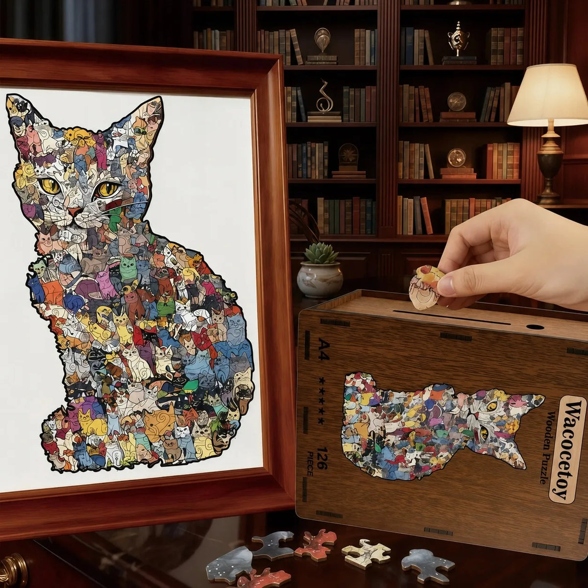 Puzzle Chat en Bois – 126 Pièces – Format A4 – Puzzle Décoratif