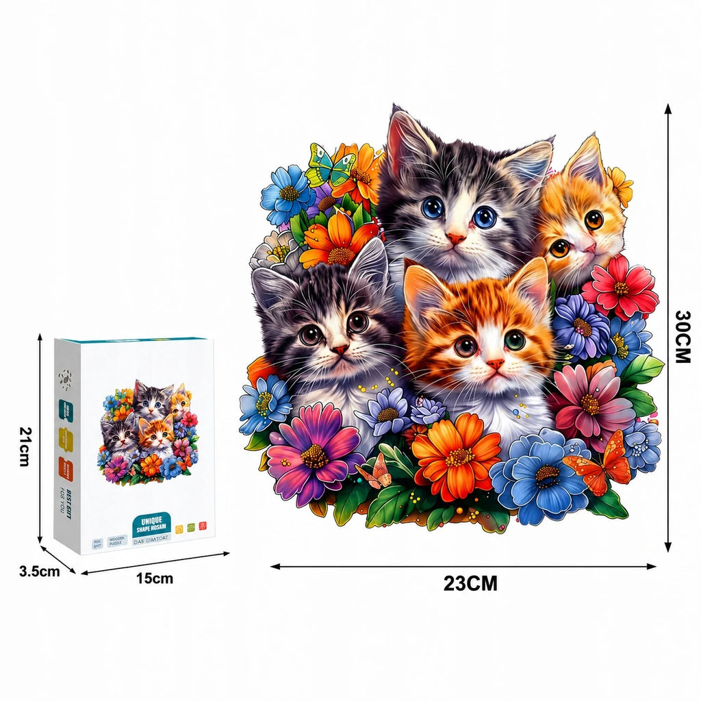 Puzzle Chats & Fleurs en Bois – 135 Pièces aux Formes Originales