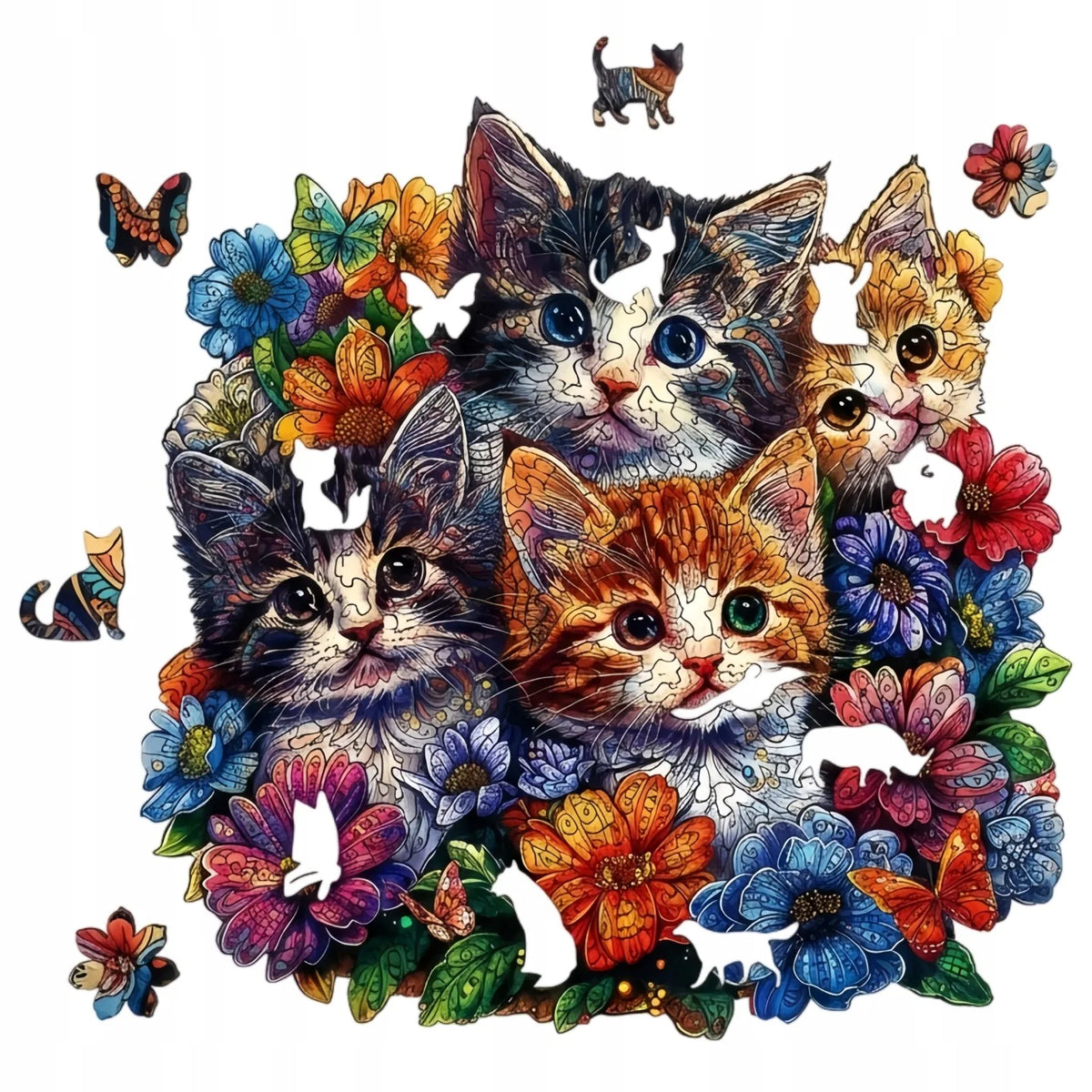 Puzzle Chats & Fleurs en Bois – 135 Pièces aux Formes Originales