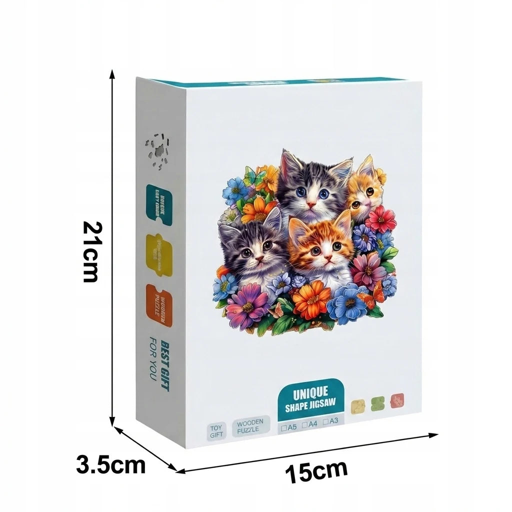Puzzle Chats & Fleurs en Bois – 135 Pièces aux Formes Originales