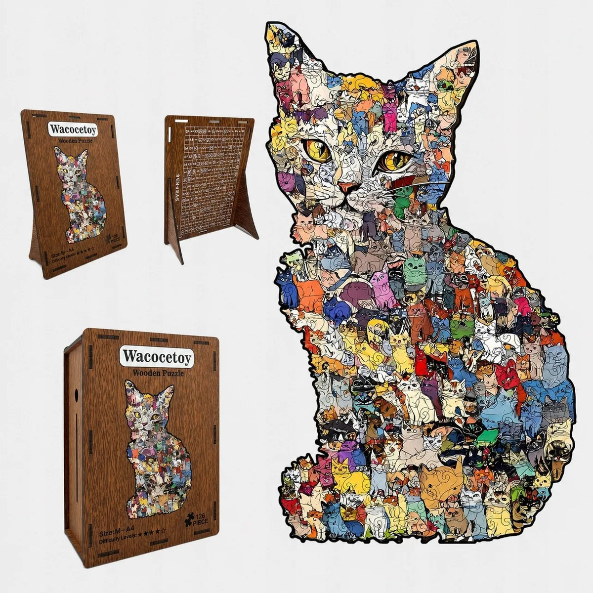 Puzzle Chat en Bois – 126 Pièces – Format A4 – Puzzle Décoratif
