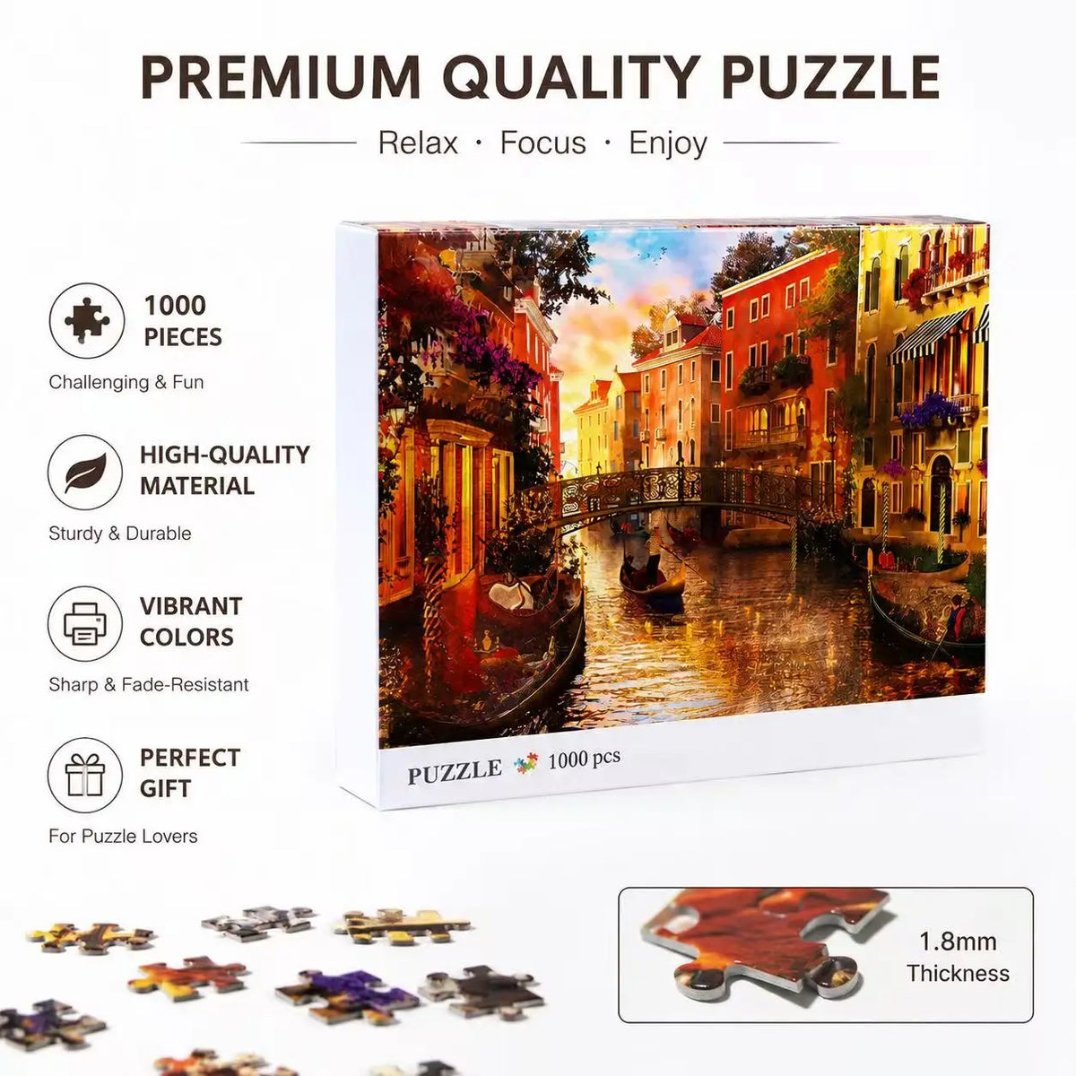 Puzzle 1000 pièces – Venise au coucher du soleil – 50 × 70 cm