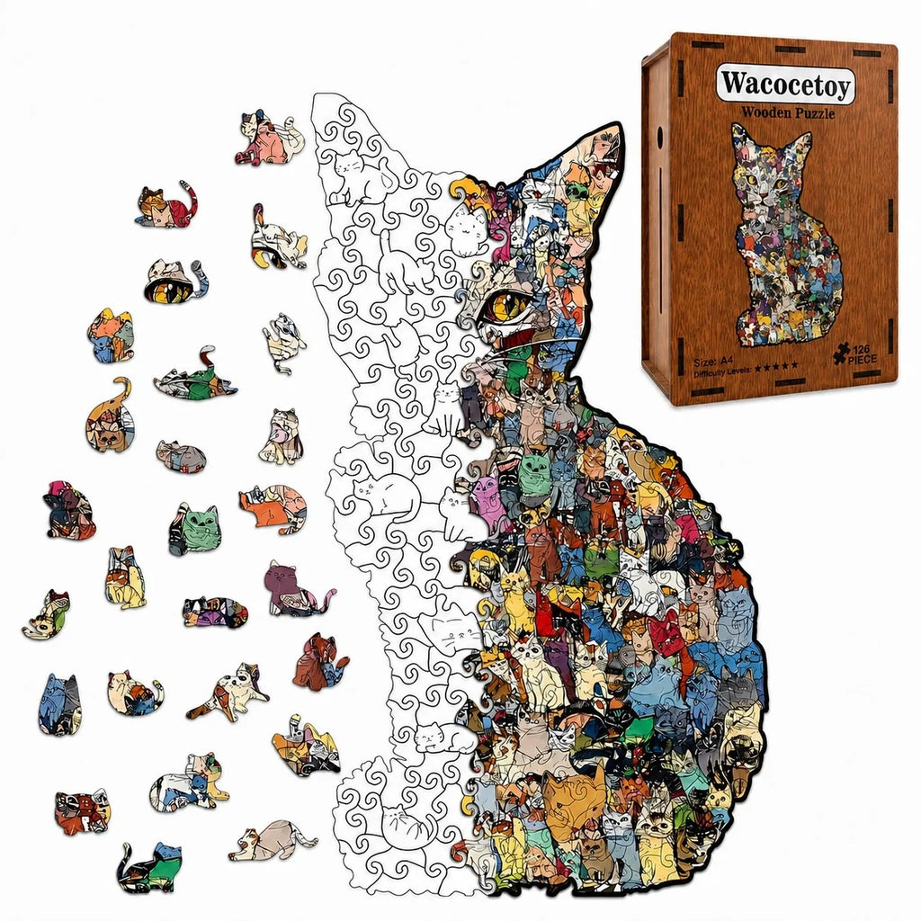 Puzzle Chat en Bois – 126 Pièces – Format A4 – Puzzle Décoratif