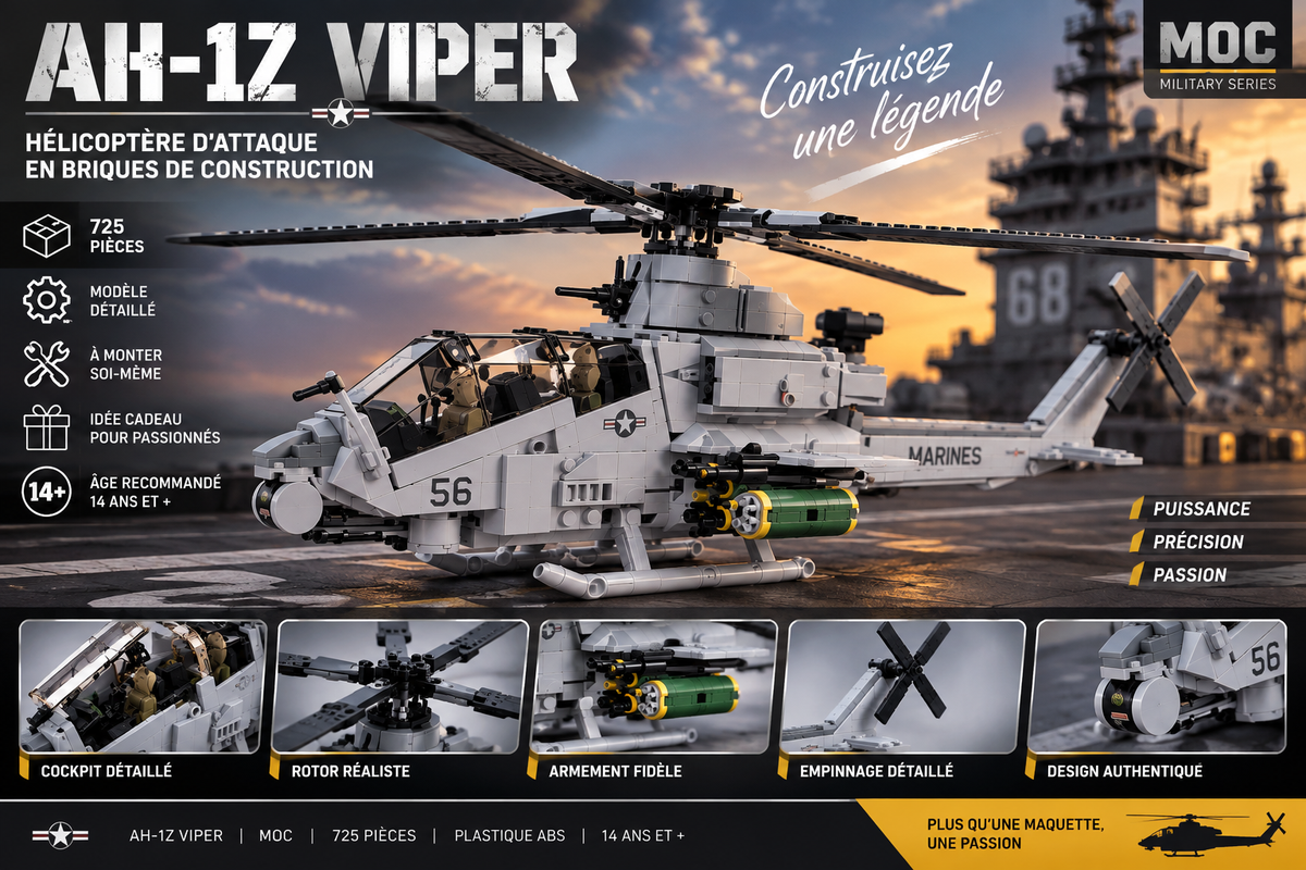 Hélicoptère d’attaque AH-1Z Viper en briques – MOC 725 pièces