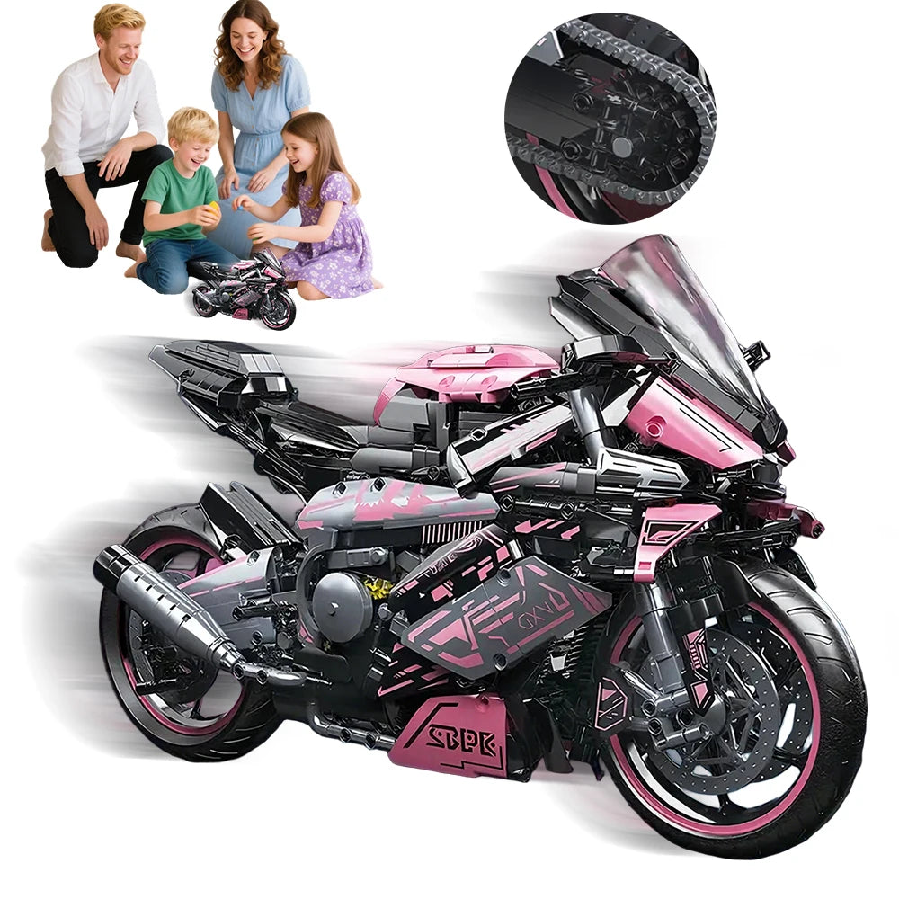 Moto de Sport à Construire – 2 066 Pièces – Modèle Mécanique Rose & Noir