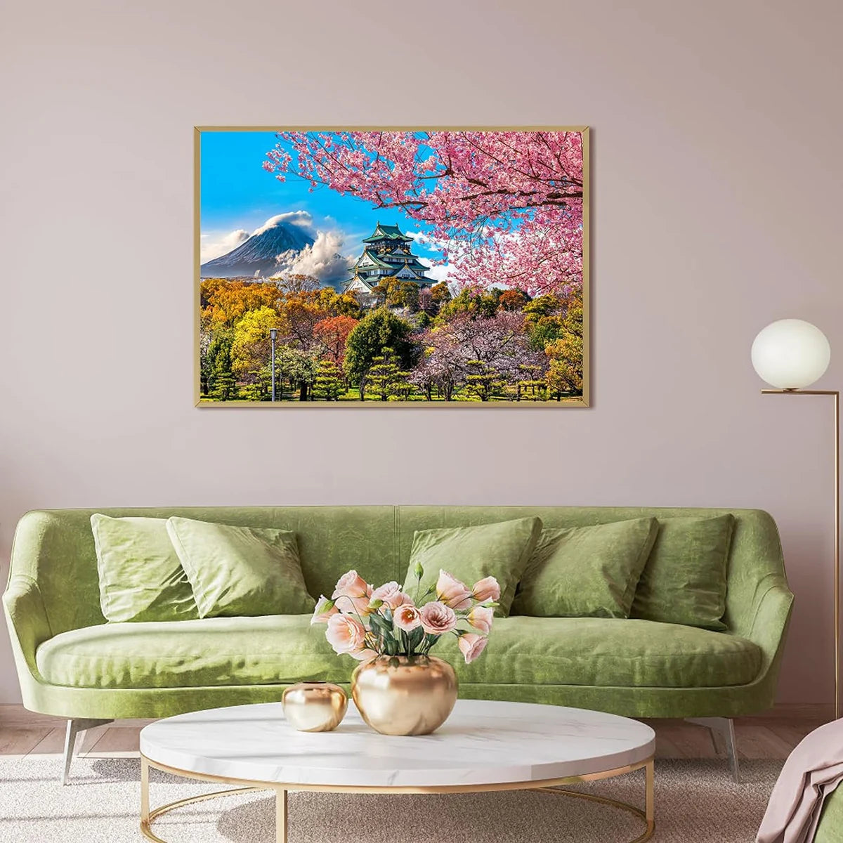 Puzzle 1000 pièces Château d’Osaka & Cerisiers en fleurs – Paysage du Japon