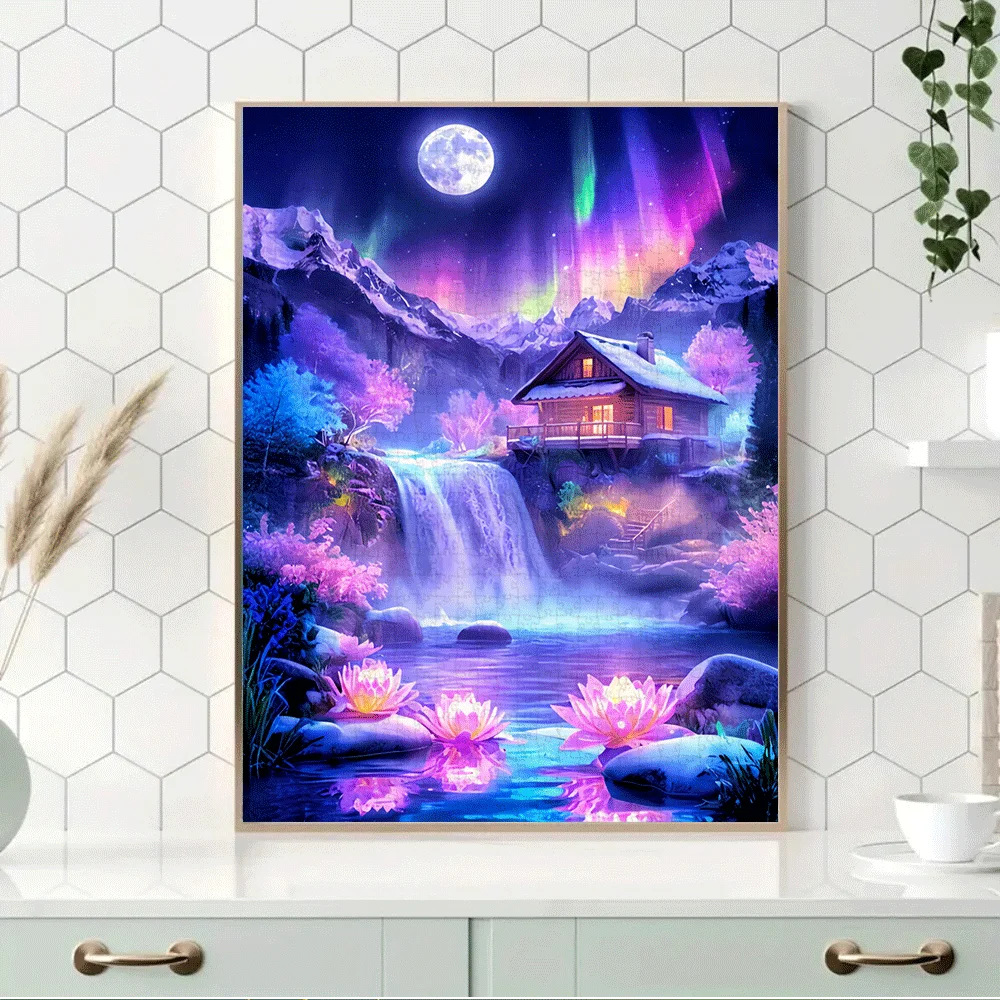 Puzzle Chalet sous les Aurores Boréales – Paysage Fantastique