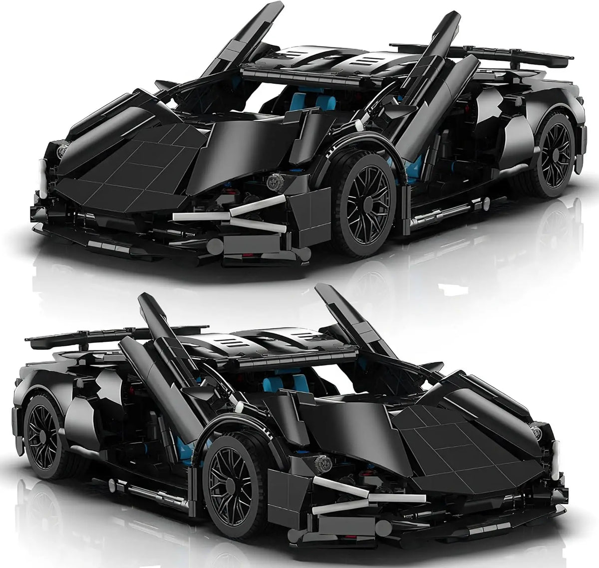 Supercar Noire 1:12 à Construire – 1 314 Pièces – Portes & Capots Ouvrants