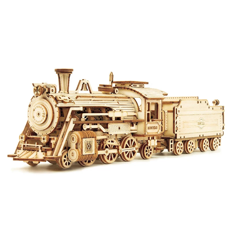 Puzzle 3D en bois – Locomotive et véhicules à construire