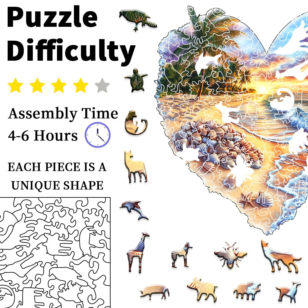 Puzzle en bois Cœur Coquillages & Plage – Pièces originales