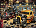 Puzzle Garage vintage et voitures Hot Rod – 500, 1 000, 1 200 ou 2 000 pièces