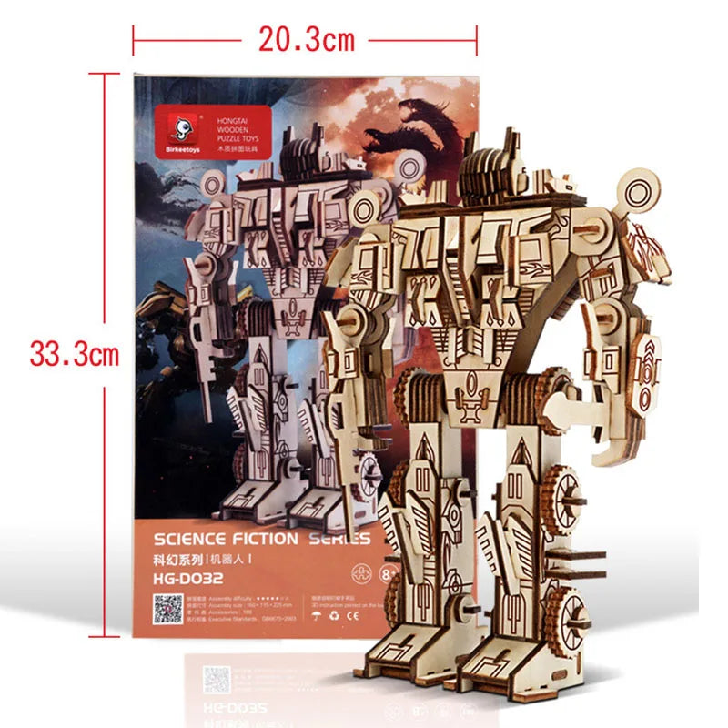 Robot 3D en Bois à Construire – Puzzle Mécanique DIY