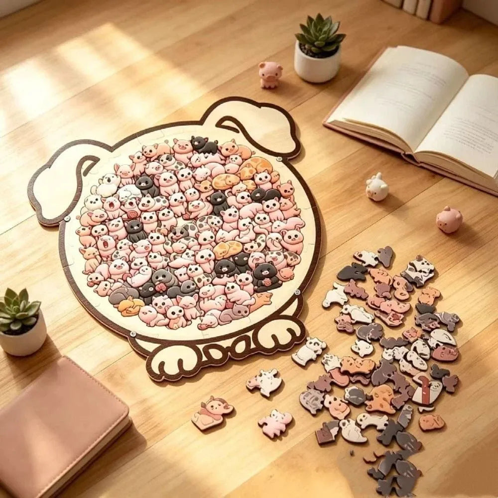 Puzzle en Bois Chat & Chien – Pièces Irrégulières