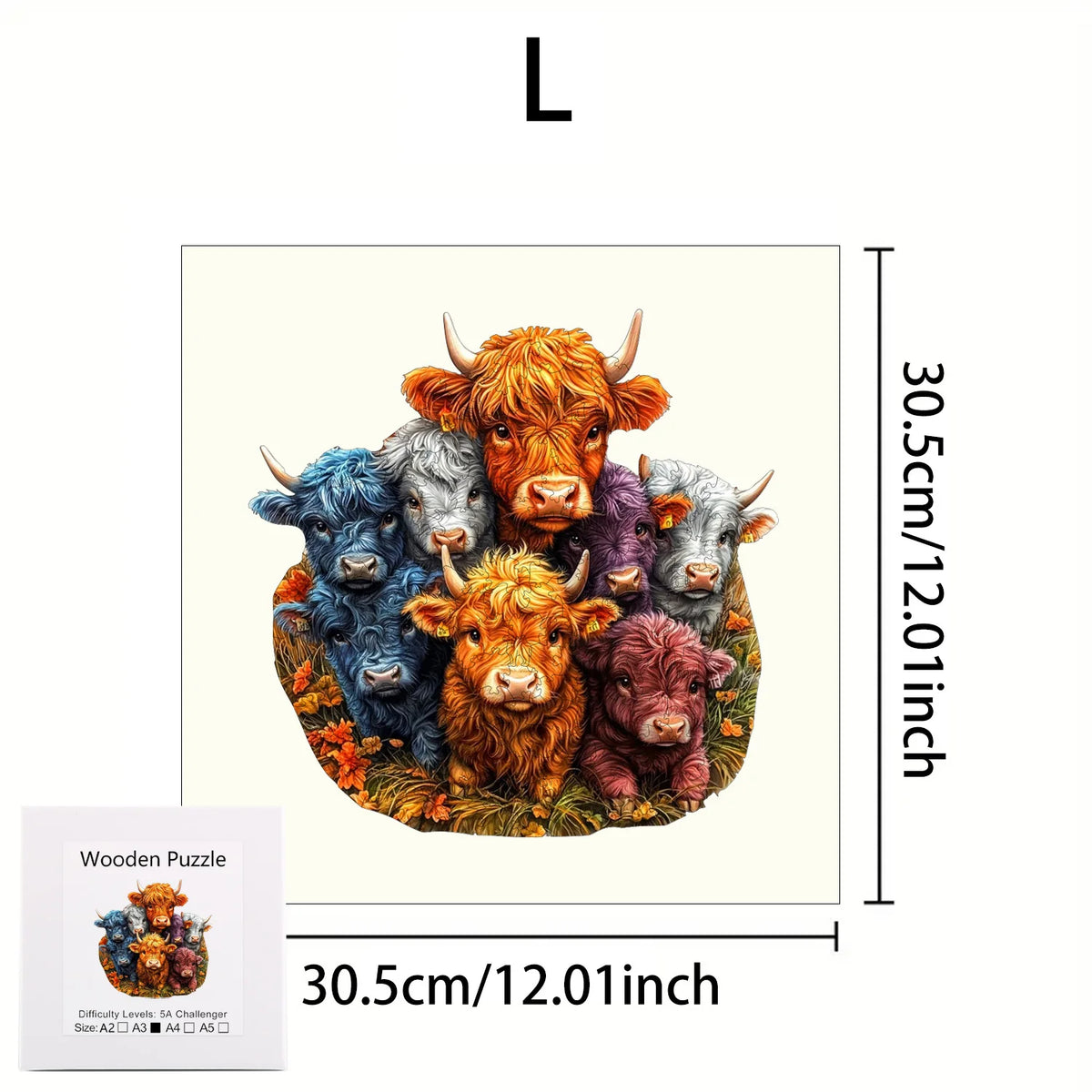Puzzle en bois animaux – Chat, renard et vache | Pièces aux formes irrégulières
