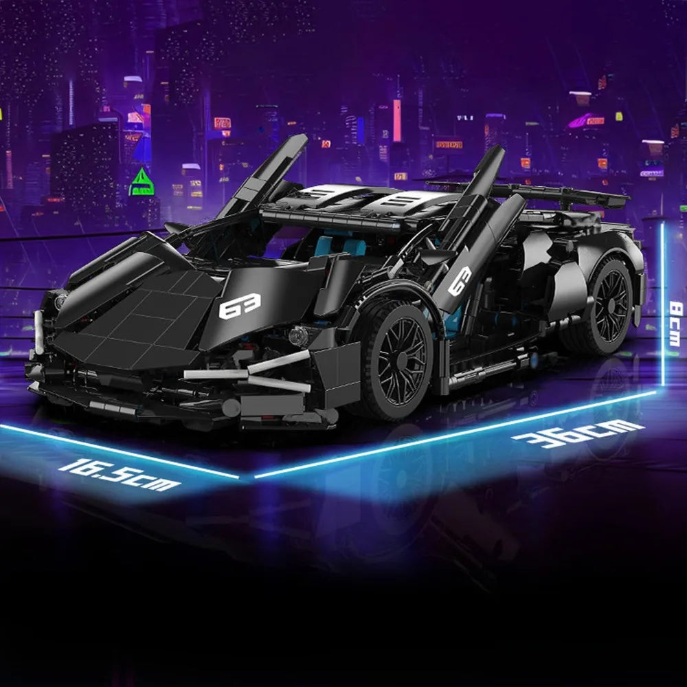 Supercar Noire 1:12 à Construire – 1 314 Pièces – Portes & Capots Ouvrants