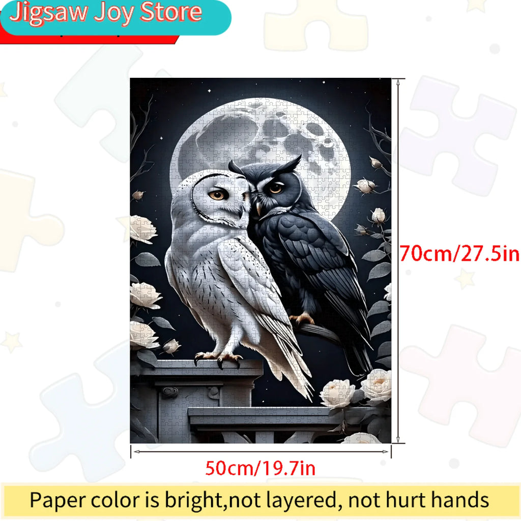 Black and White Owl Paper Puzzle | Challenge Level, Portable Box, Suitable and Family Dining, Stress Relief and Relaxation, F