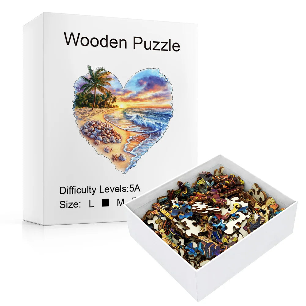 Puzzle en bois Cœur Coquillages & Plage – Pièces originales