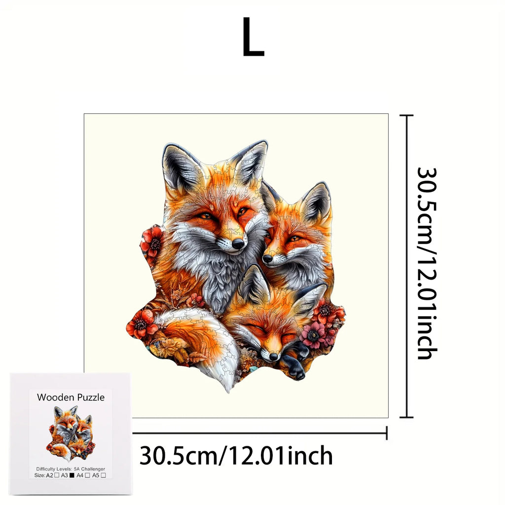 Puzzle en bois animaux – Chat, renard et vache | Pièces aux formes irrégulières