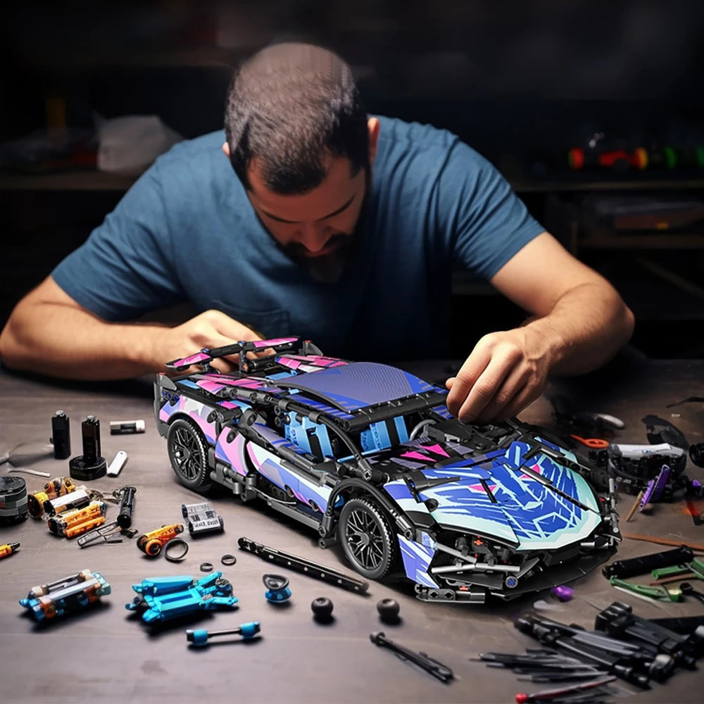 Voiture de Sport 1:14 avec LED – Maquette en Blocs à Construire