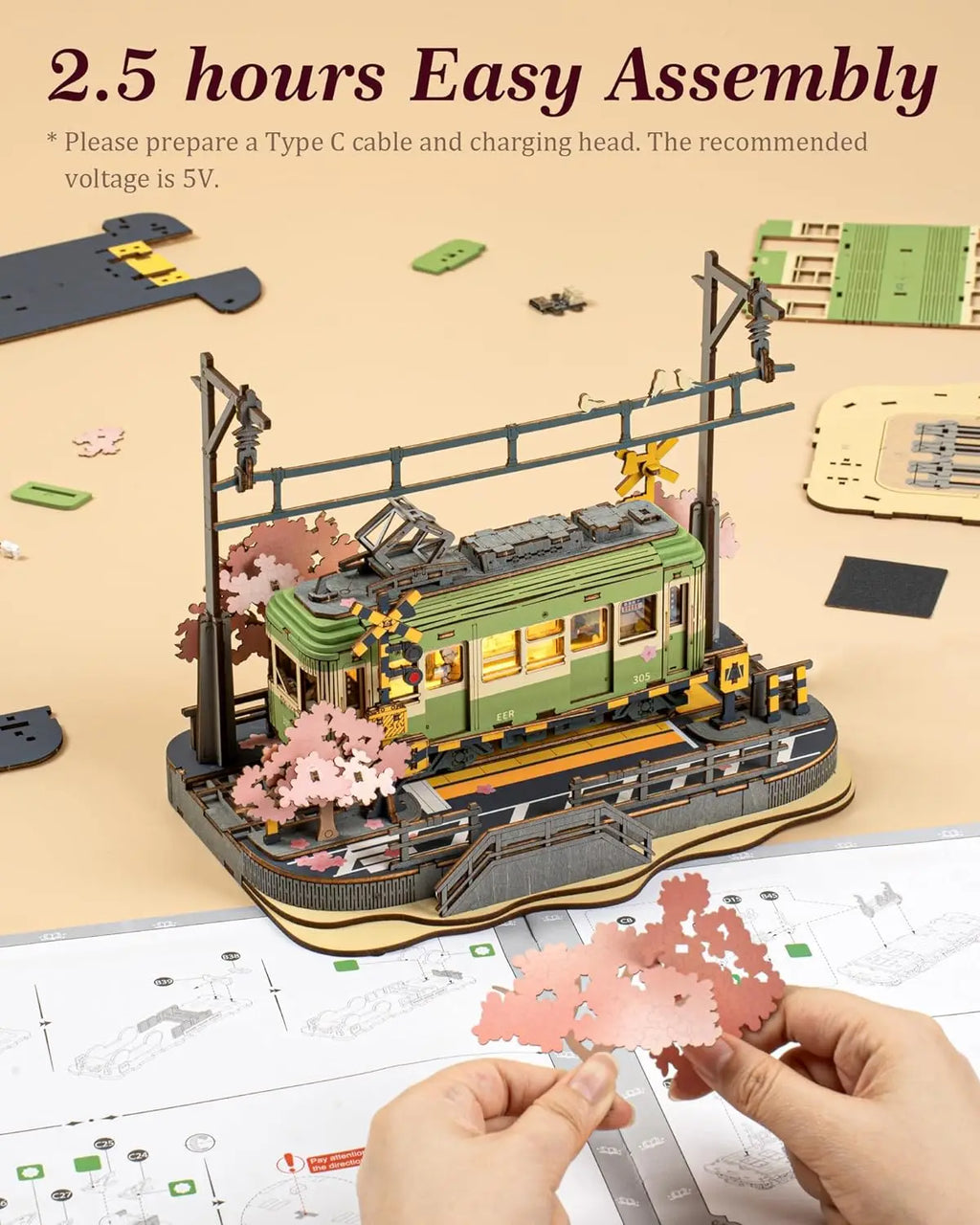 Maquette 3D en Bois avec Tramway & Éclairage LED
