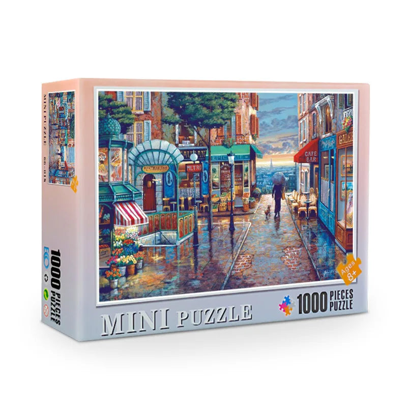 Mini puzzle 1000 pièces – Village romantique façon peinture à l’huile