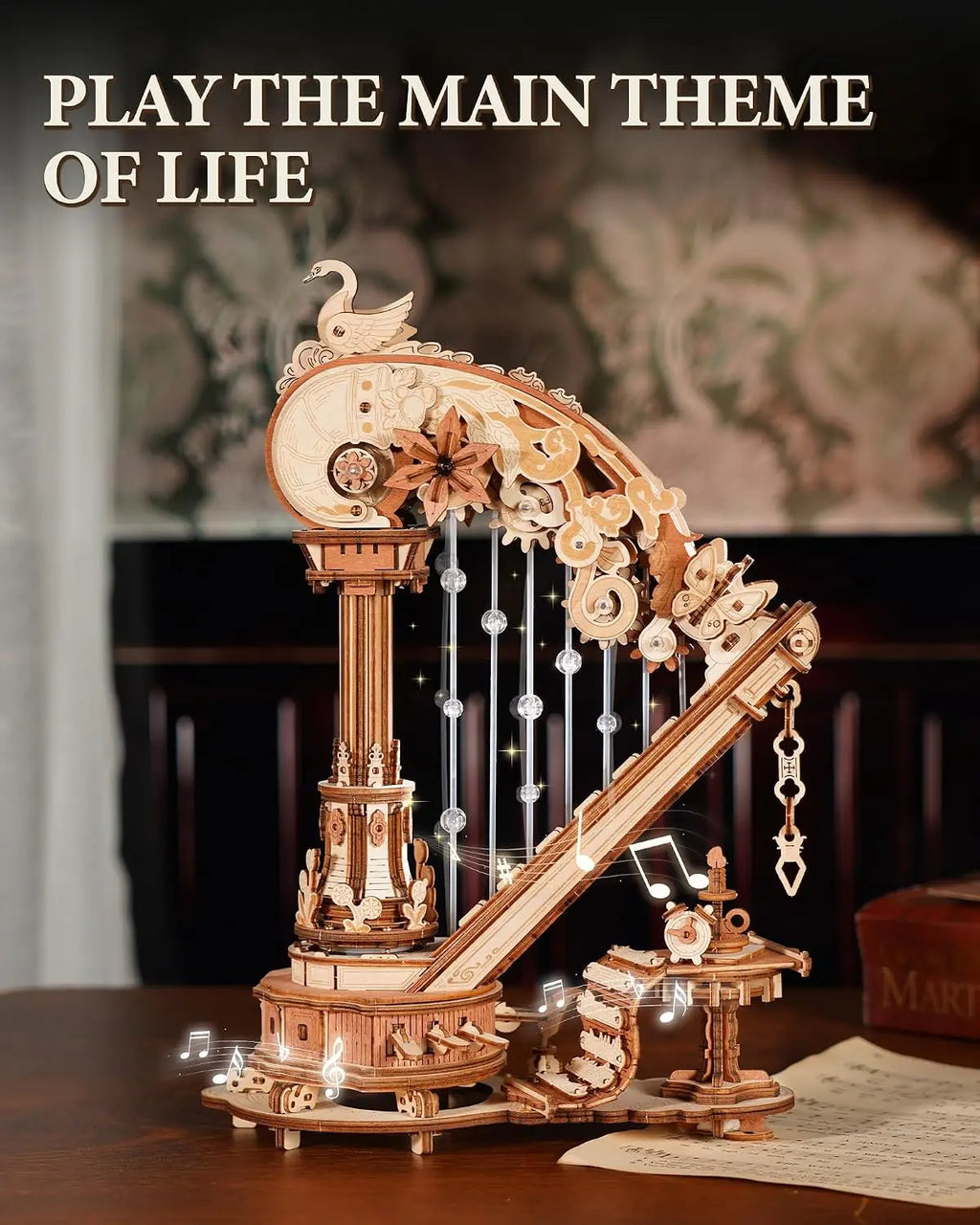 Harpe Mécanique 3D en Bois avec Boîte à Musique