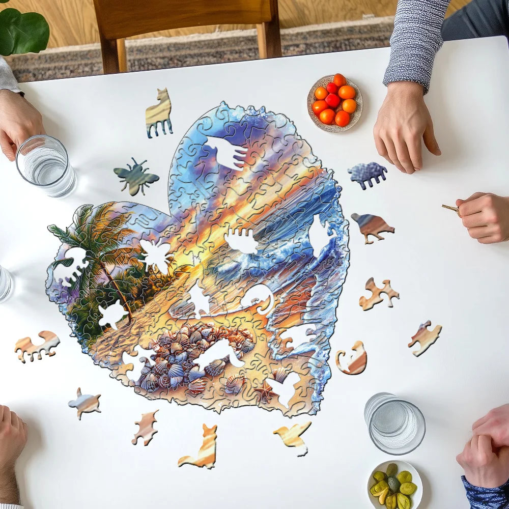 Puzzle en bois Cœur Coquillages & Plage – Pièces originales