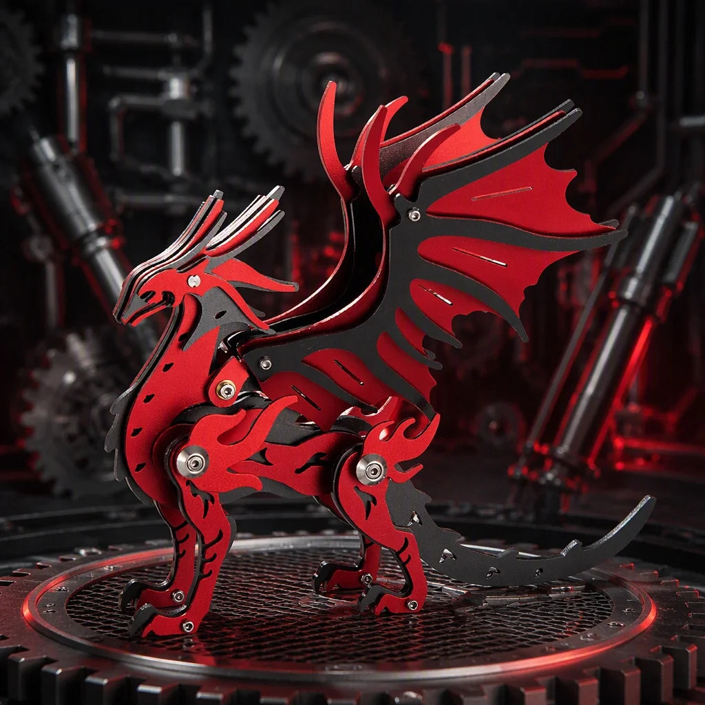 Puzzle 3D en métal Dragon Rouge – Modèle à assembler – Jeu créatif pour adultes – Idée cadeau