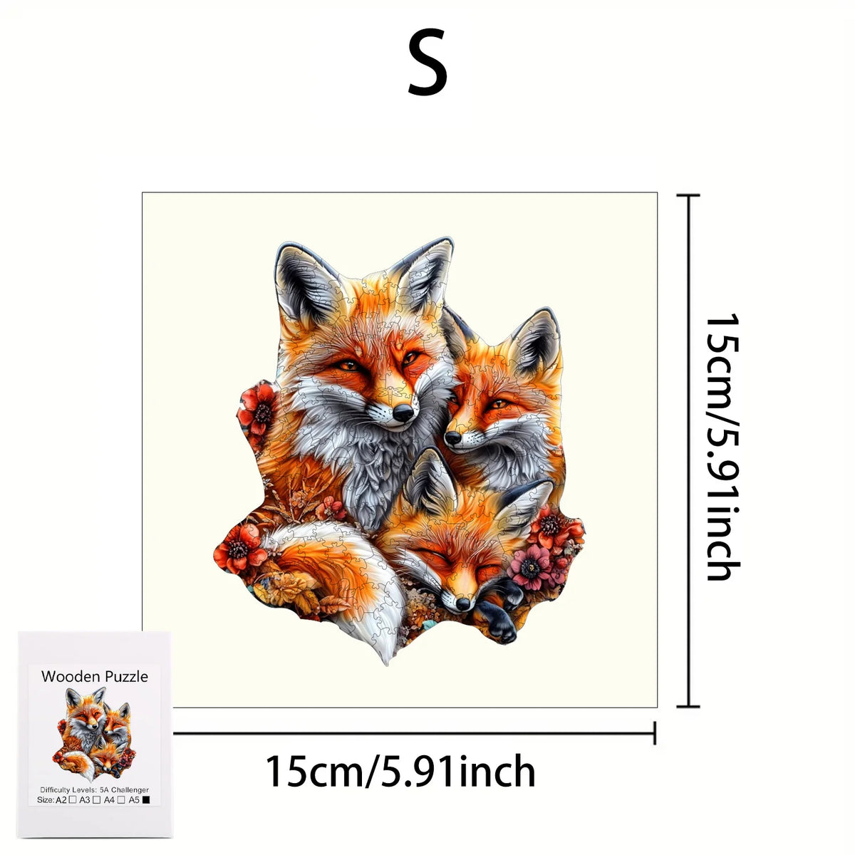 Puzzle en bois animaux – Chat, renard et vache | Pièces aux formes irrégulières