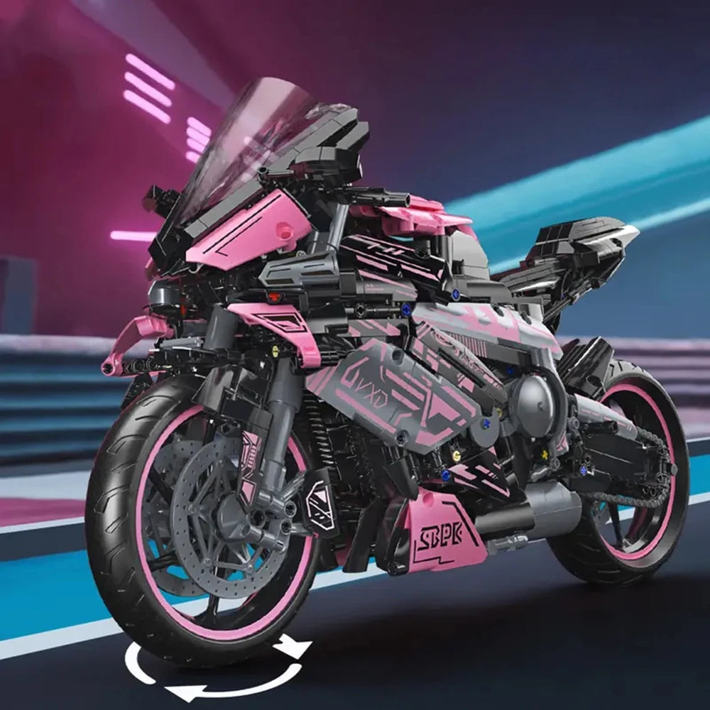 Moto de Sport à Construire – 2 066 Pièces – Modèle Mécanique Rose & Noir