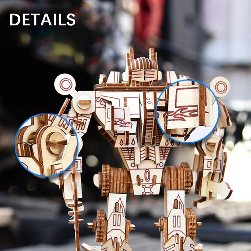 Robot 3D en Bois à Construire – Puzzle Mécanique DIY