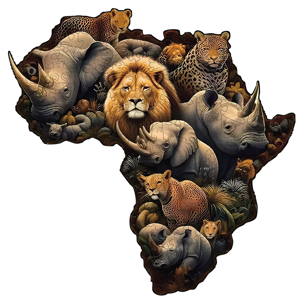 Puzzle en Bois Monde Animal – Pièces en Forme d’Animaux – Puzzle Adulte
