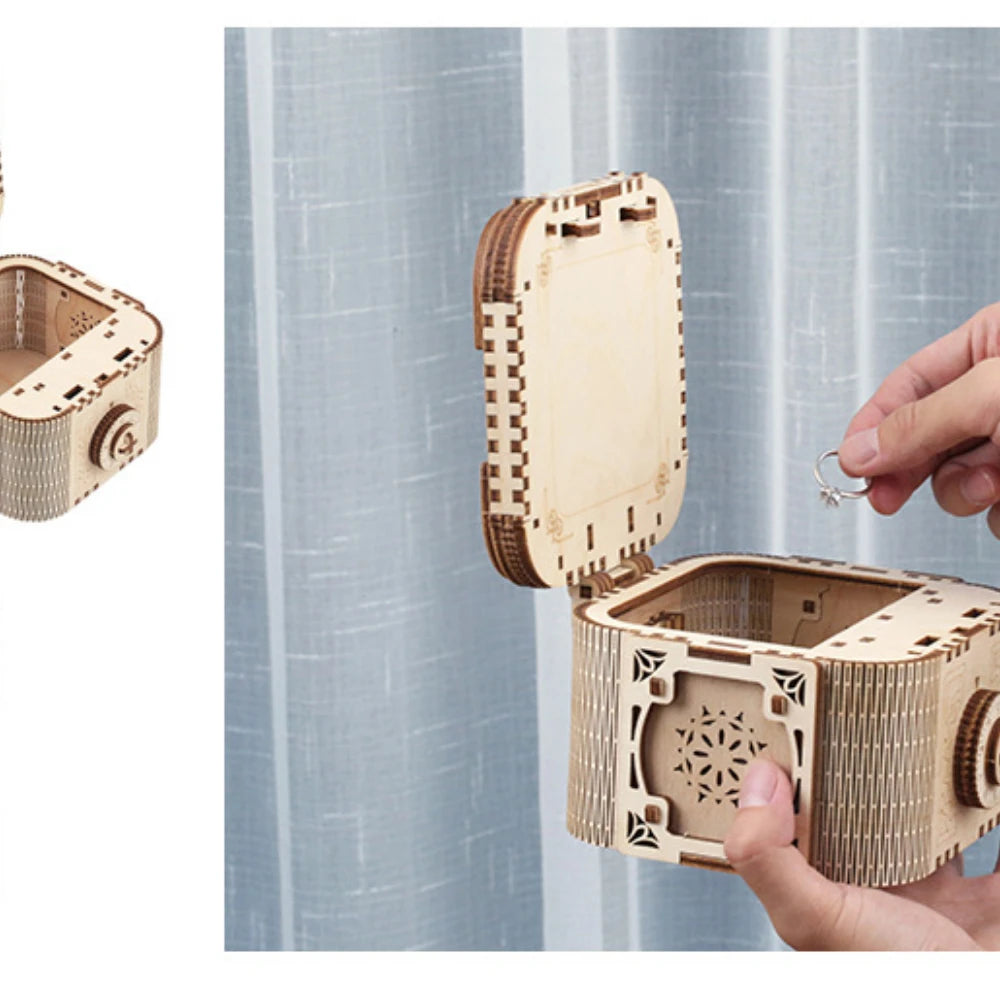 Boîte à Bijoux Mécanique 3D en Bois – Puzzle à Assembler avec Verrouillage