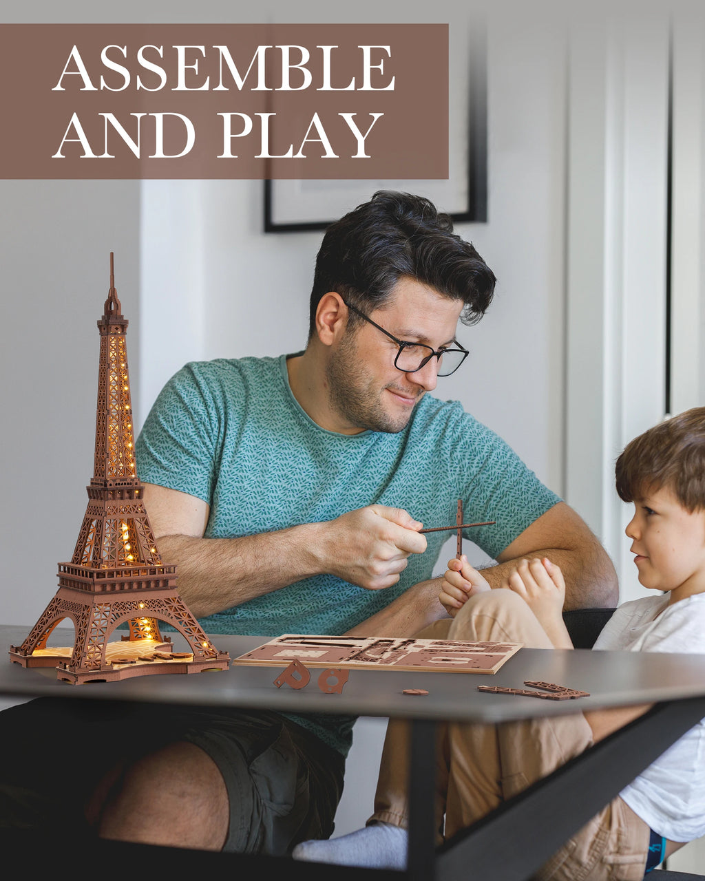 Puzzle 3D en bois Tour Eiffel lumineuse – Maquette DIY à construire