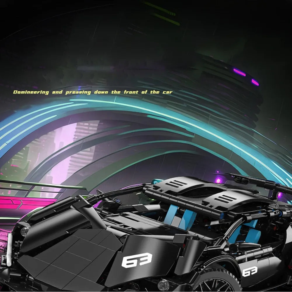 Supercar Noire 1:12 à Construire – 1 314 Pièces – Portes & Capots Ouvrants