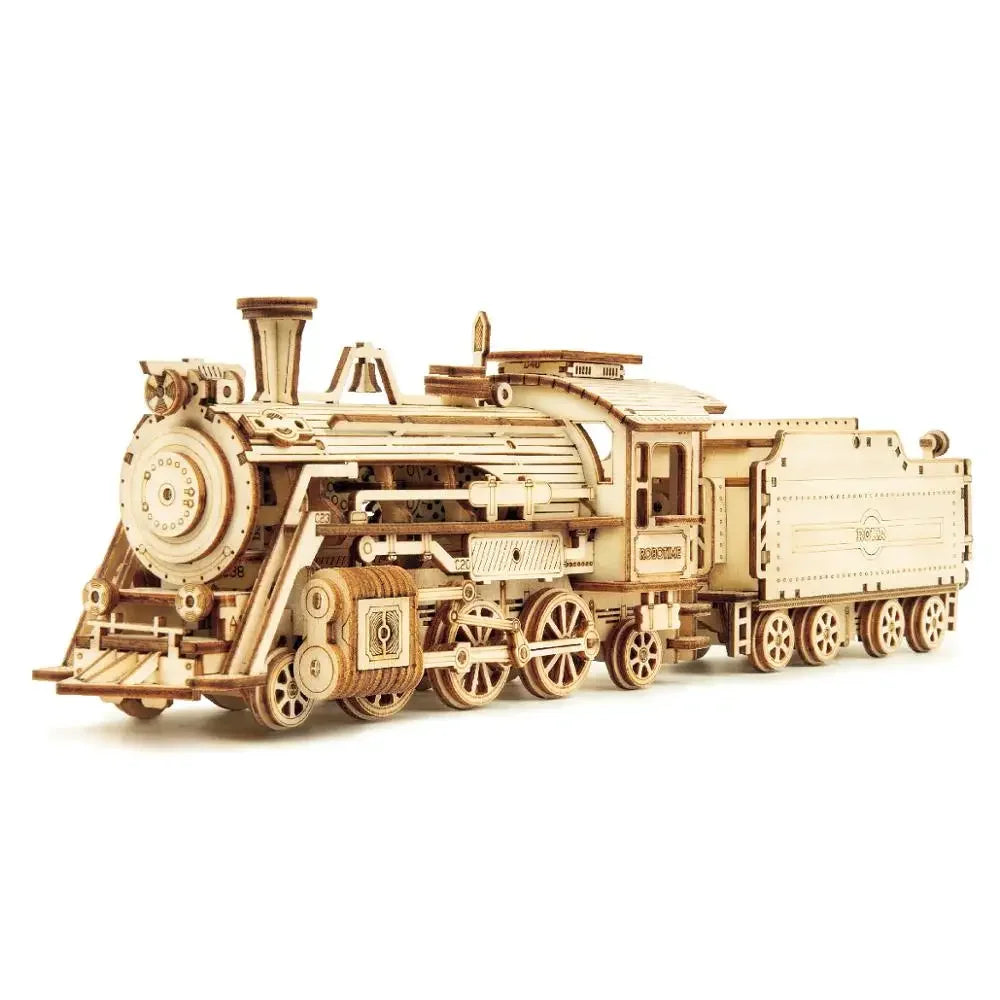 Puzzle 3D en bois – Locomotive et véhicules à construire
