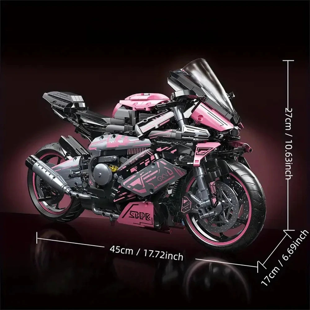 Moto de Sport à Construire – 2 066 Pièces – Modèle Mécanique Rose & Noir
