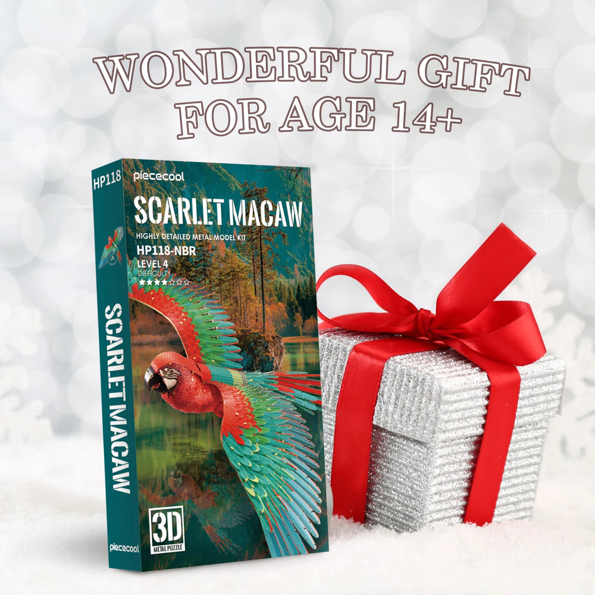 Ara Rouge Piececool – Puzzle 3D en Métal avec Support Acrylique