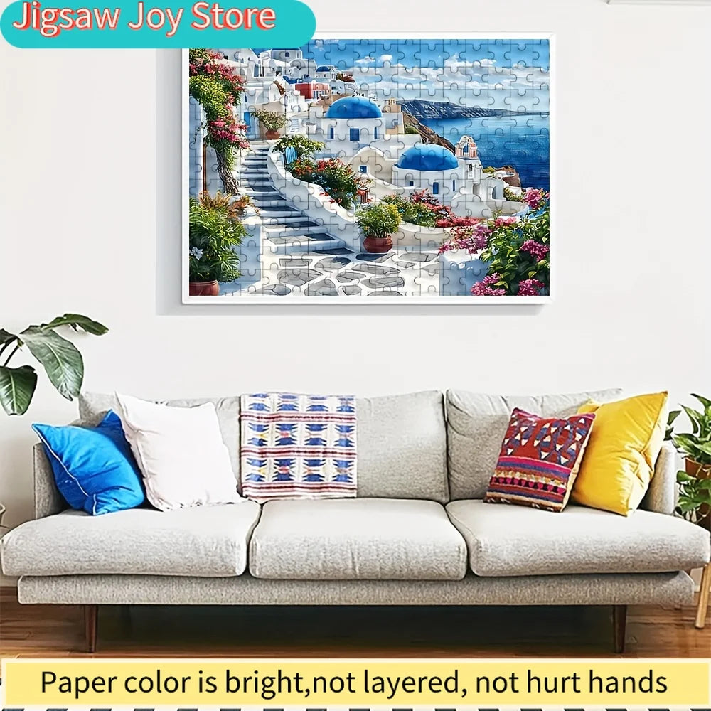 Puzzle Santorin en Grèce – 500 ou 1 000 pièces – Paysage méditerranéen – Jeu familial pour adultes