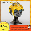 Casque de robot jaune à construire – Kit de construction MOC sur socle
