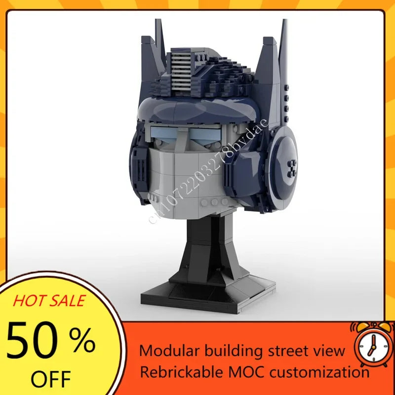 Casque de robot jaune à construire – Kit de construction MOC sur socle