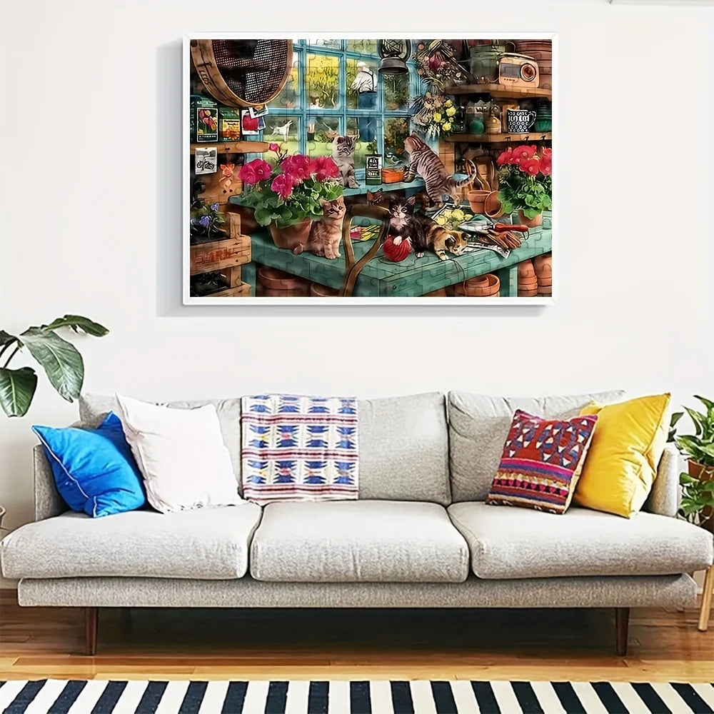 Puzzle chats dans l’atelier fleuri – 500 ou 1 000 pièces
