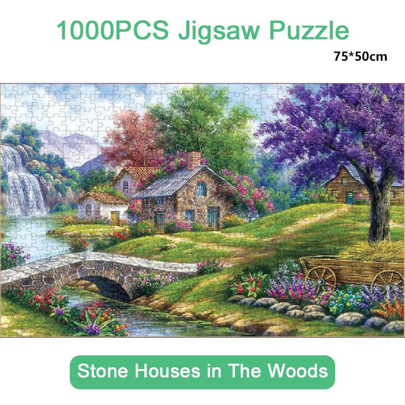 Puzzle Adulte Maison en Pierre dans les Bois – 1000 Pièces – 75 × 50 cm