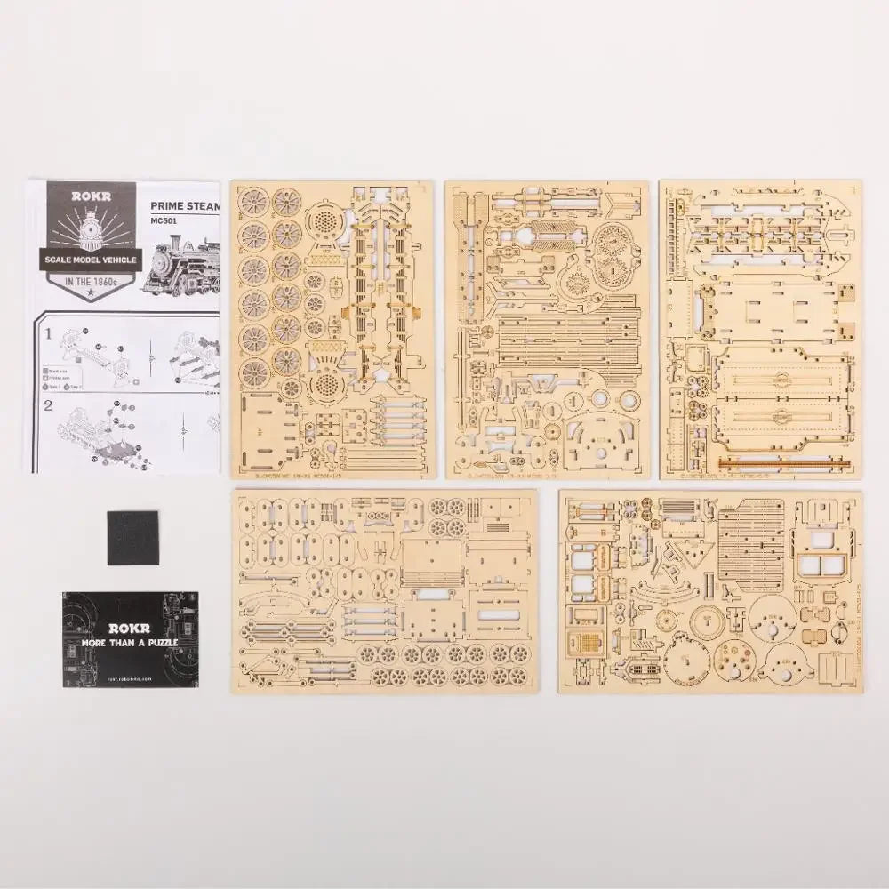 Puzzle 3D en bois – Locomotive et véhicules à construire
