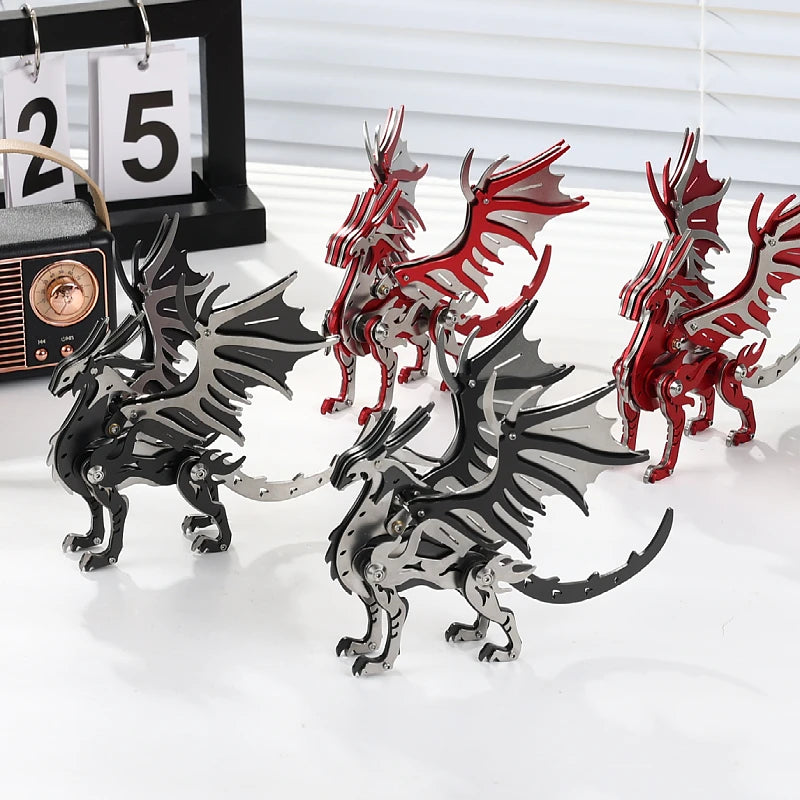 Puzzle 3D en métal Dragon Rouge – Modèle à assembler – Jeu créatif pour adultes – Idée cadeau