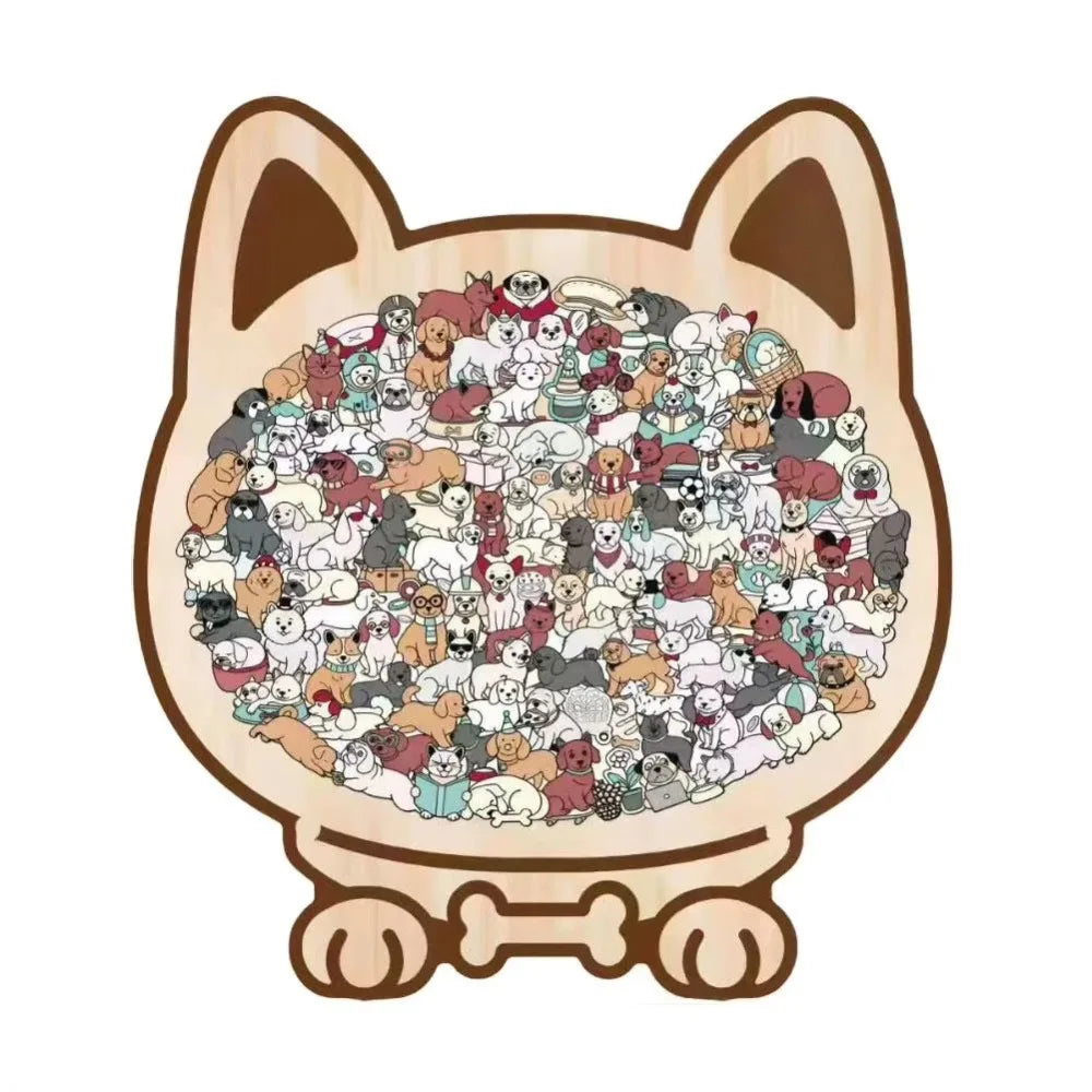 Puzzle Chien en bois 135 pièces – Couleurs Morandi & Macaron – Cadre silhouette décoratif