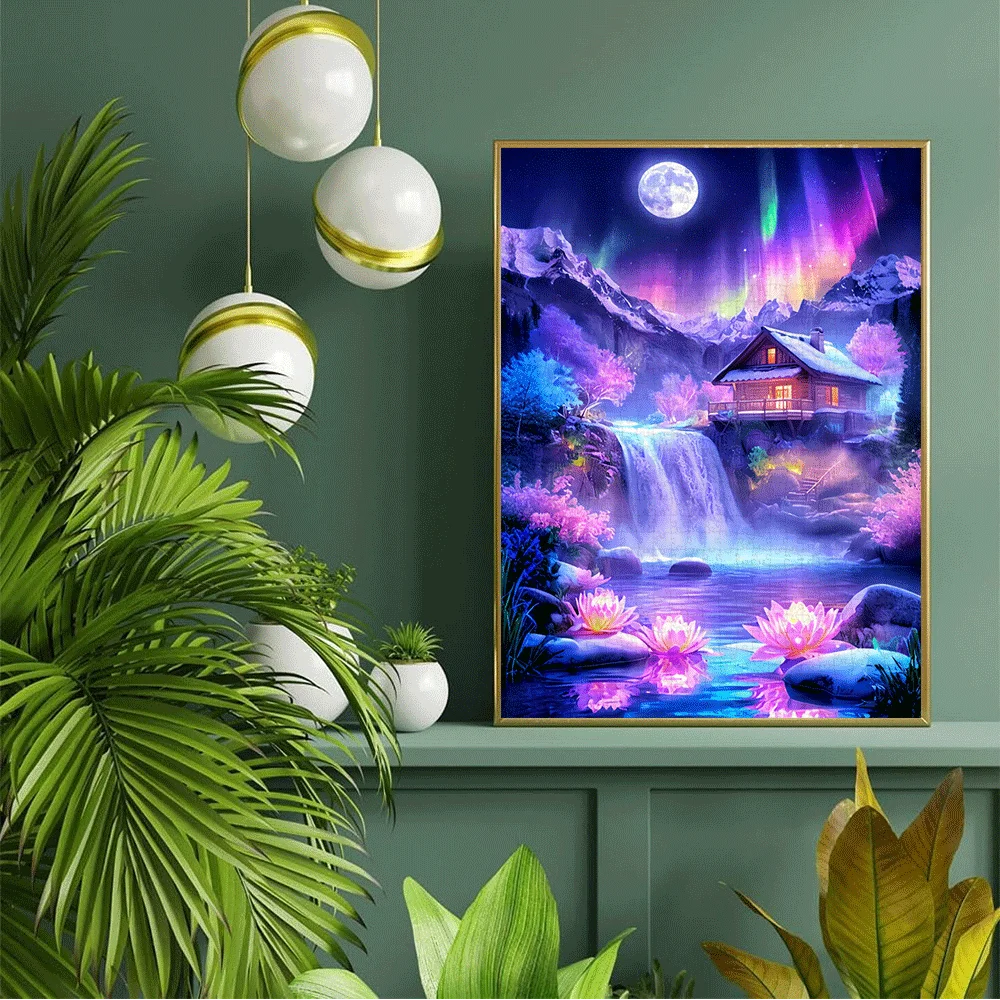 Puzzle Chalet sous les Aurores Boréales – Paysage Fantastique