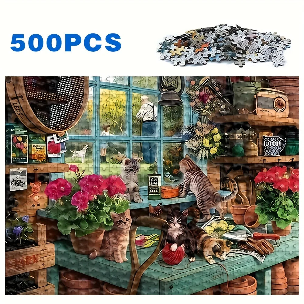 Puzzle chats dans l’atelier fleuri – 500 ou 1 000 pièces