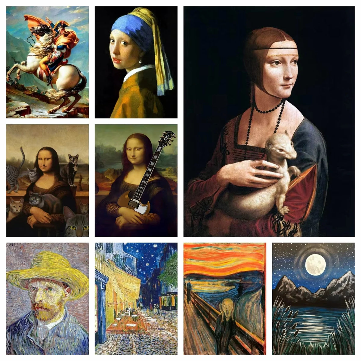 Puzzle 2D Œuvres d'art célèbres – Mona Lisa, Picasso et Van Gogh – 1 000 pièces