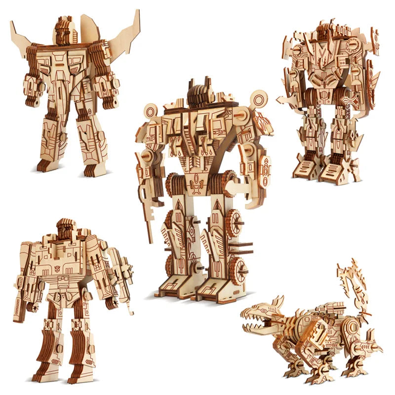 Robot 3D en Bois à Construire – Puzzle Mécanique DIY